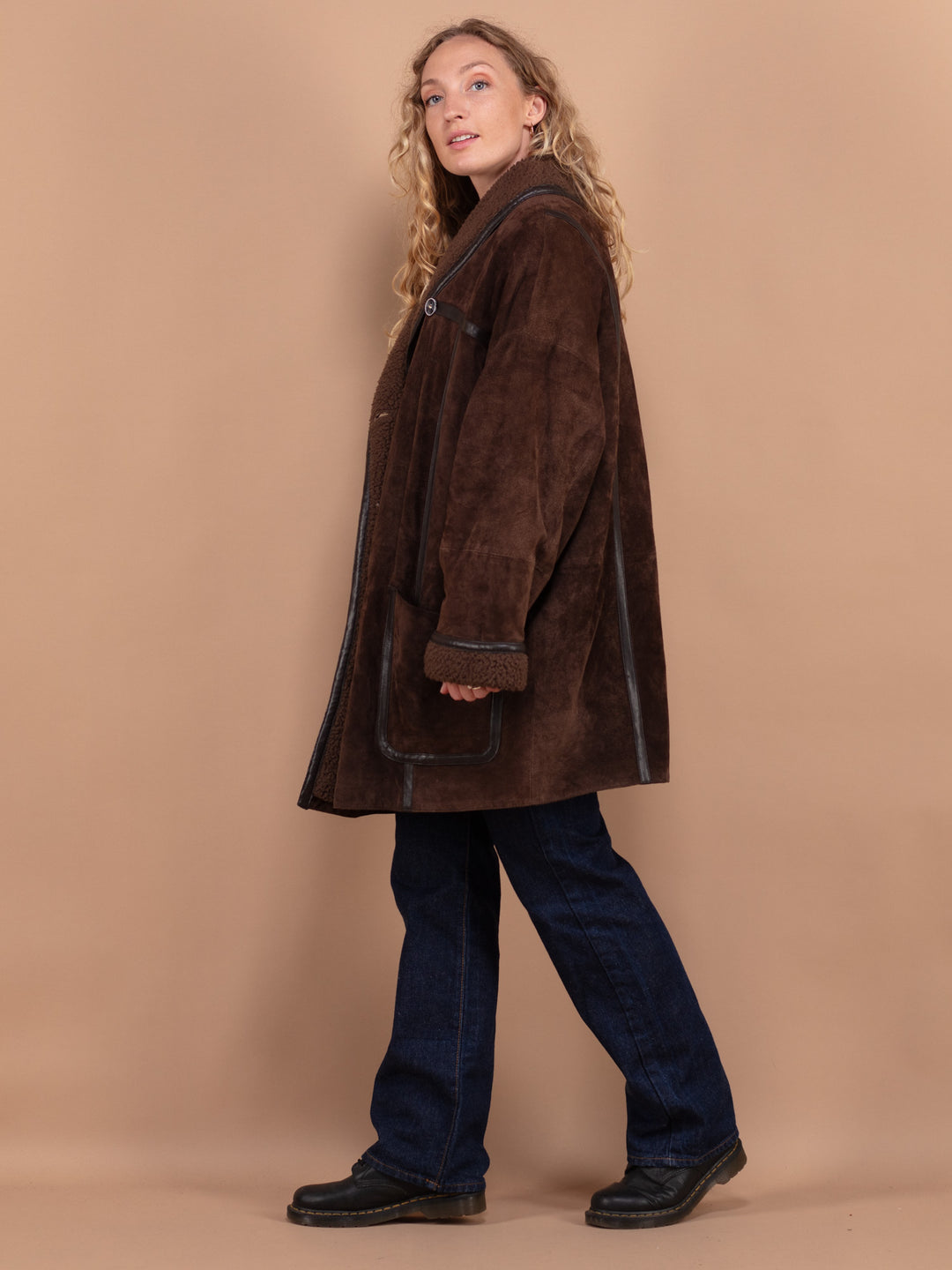 Oversized Suede Coat, 80's Brown Suede Coat Size Large XXL, Women Suede Coat, Western Style Suede Coat, Vintage Women Clothing, Pre Owned