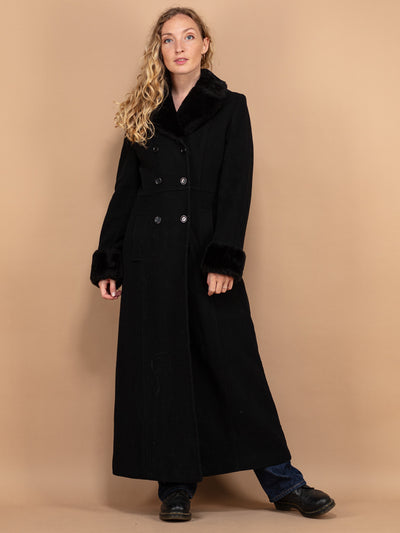 Wool Blend Maxi Coat, Women Size Medium 80s Wool Overcoat, Elegant Fur Coat, Double Breasted Wool Coat, Longline Woolen Coat, Wool Outerwear
