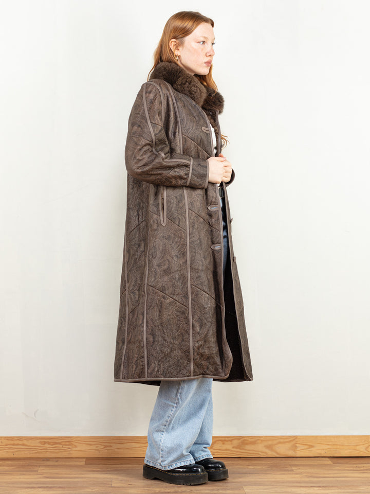 Penny Lane Coat 80's vintage women brown sheepskin shearling coat vintage women elegant coat boho almost famous outerwear size medium M