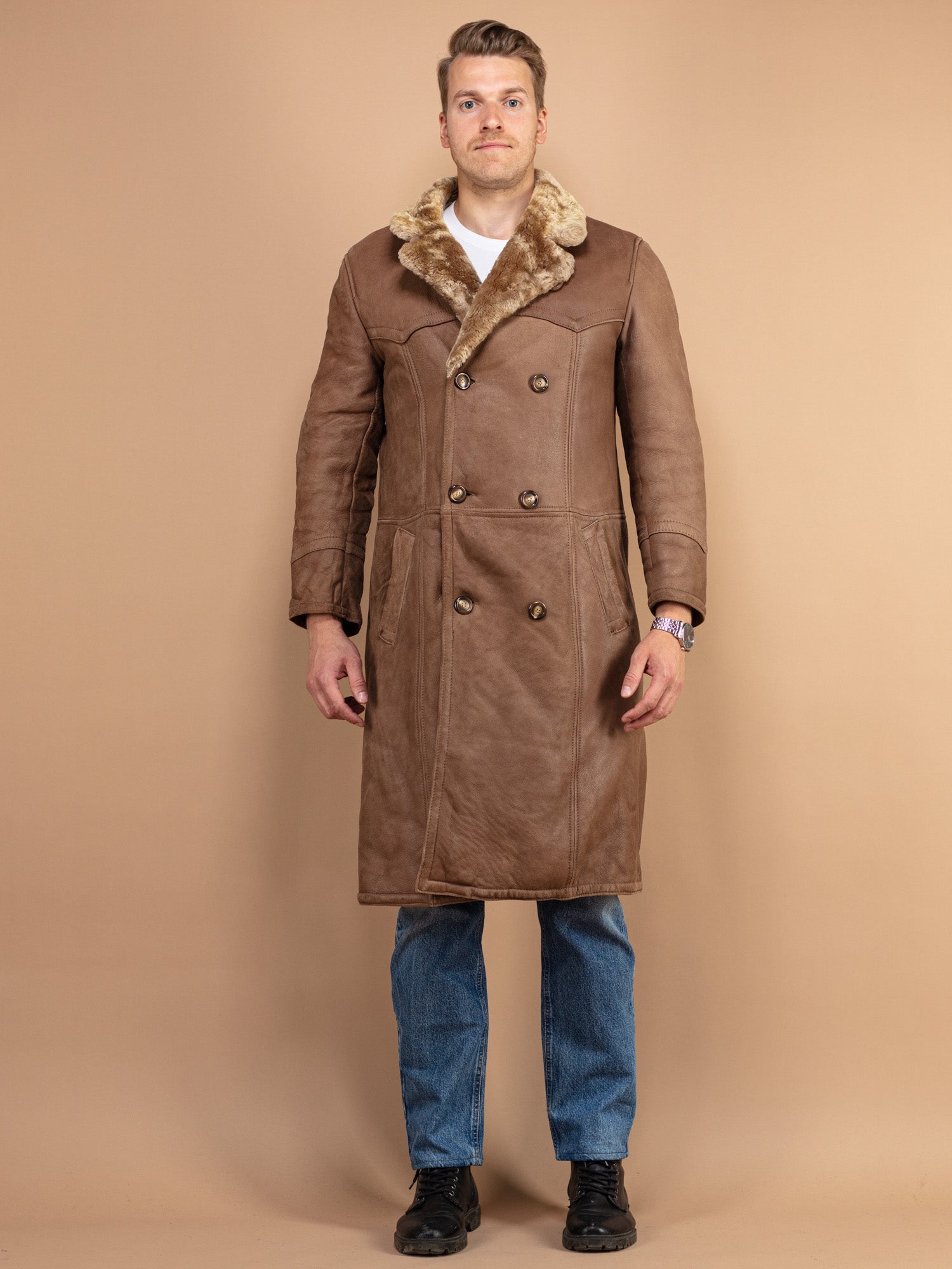 Mens full length sheepskin coat best sale