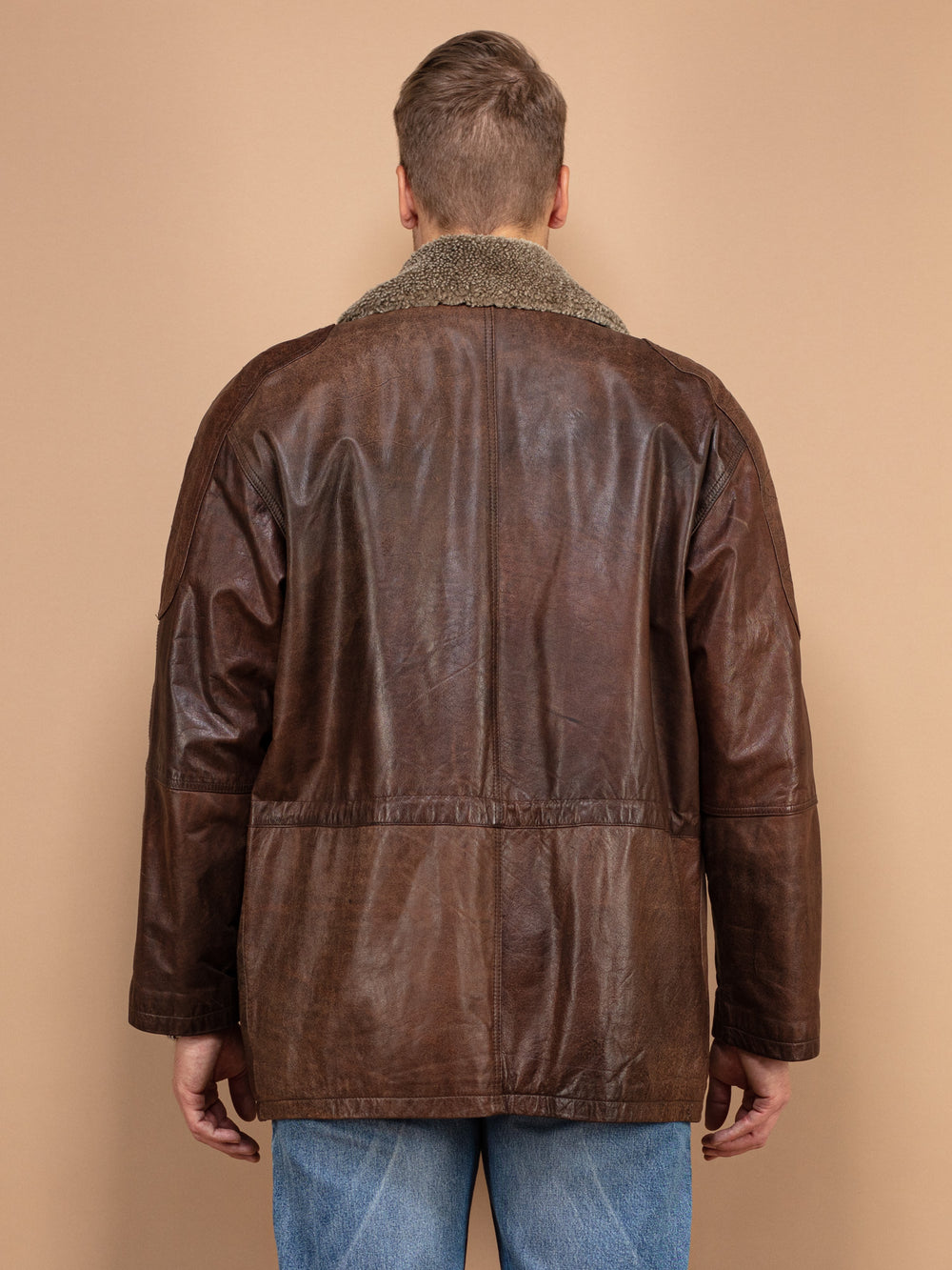 Vintage 80's Men Leather Jacket in Brown - NorthernGrip