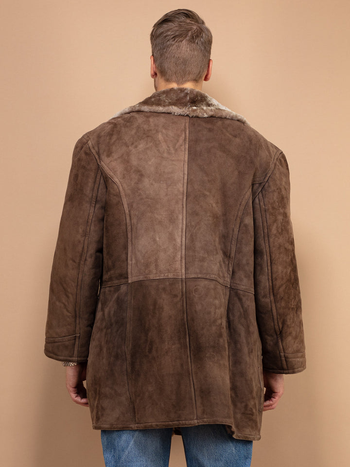 Vintage 70's Men Sheepskin Suede Coat in Brown - NorthernGrip