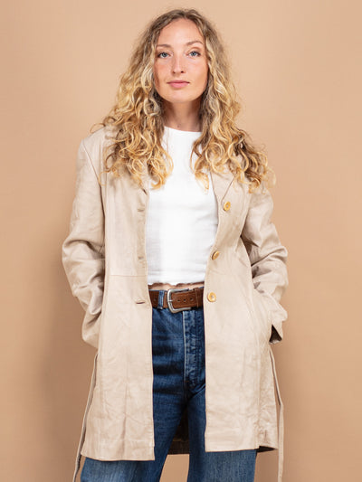 80's Leather Blazer, Size Small, Vintage Women Jacket, Leather Belted Leather Jacket, Minimalist Leather Jacket, Chic Leather Jacket