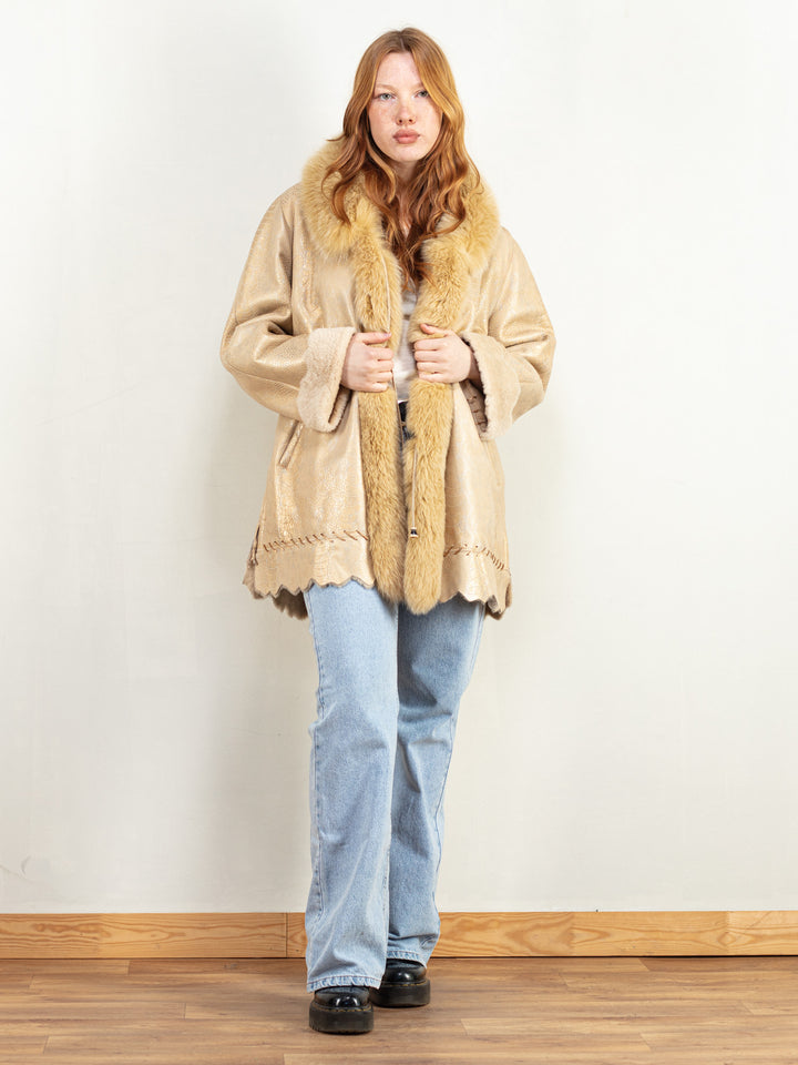 Penny Lane Coat 90's women sheepskin shearling coat vintage boho hippie style almost famous sustainable women clothing size large L