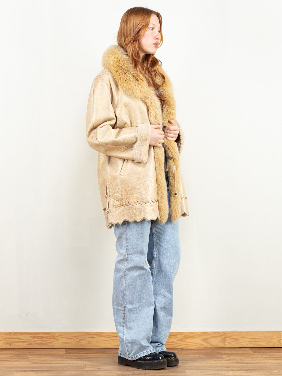 Penny Lane Coat 90's women sheepskin shearling coat vintage boho hippie style almost famous sustainable women clothing size large L