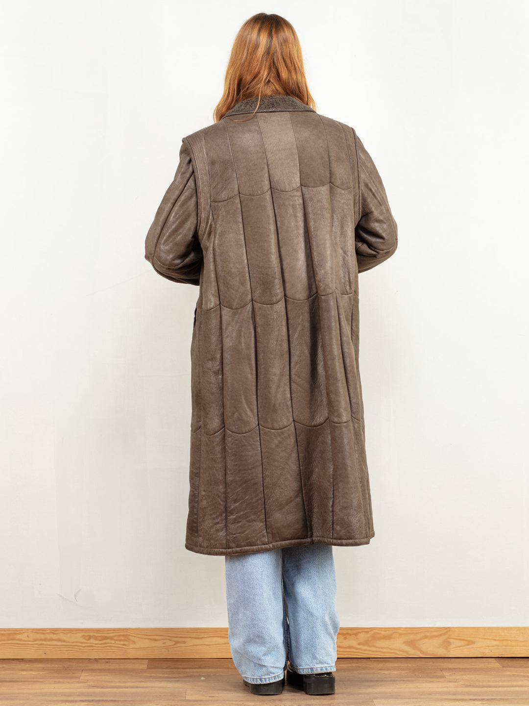 Vintage 80's Women Sheepskin Leather Coat in Brown - NorthernGrip