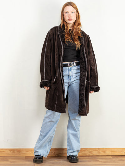 Oversized Suede Coat 90s, Size XXL, Vintage Suede Coat, Women Suede Leather Coat, 90s Outerwear, Western Boho Style Streetwear, 90s Coat
