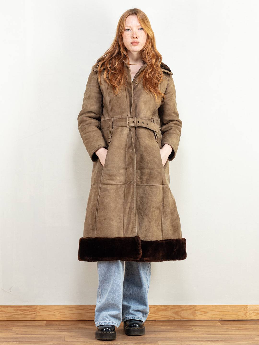 Penny Lane Coat vintage 70's women shearling sheepskin button up coat boho hippie overcoat y2k style lambskin leather women size medium M