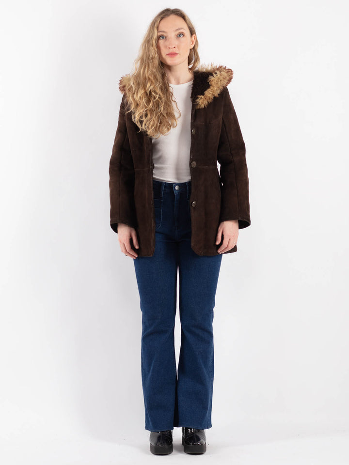 Vintage 70's Women Sheepskin Coat in Brown