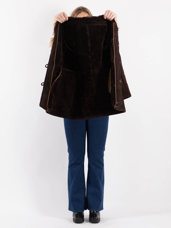 Vintage 70's Women Sheepskin Coat in Brown