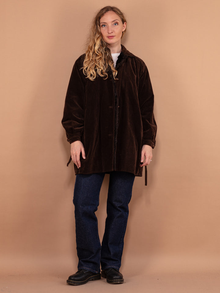 Vintage 90's Faux Sheepskin Coat in Brown - NorthernGrip