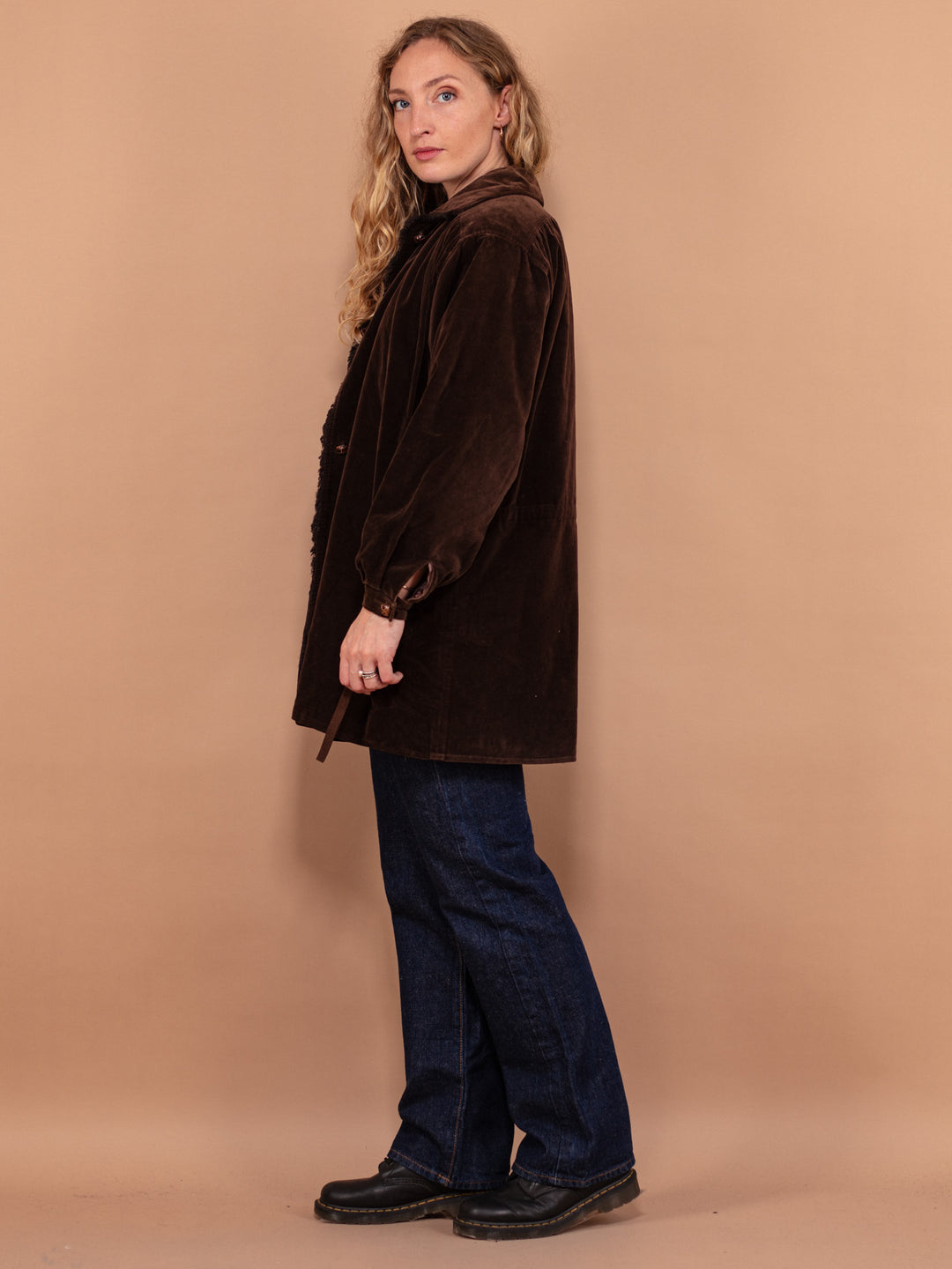 Vintage 90's Faux Sheepskin Coat in Brown - NorthernGrip