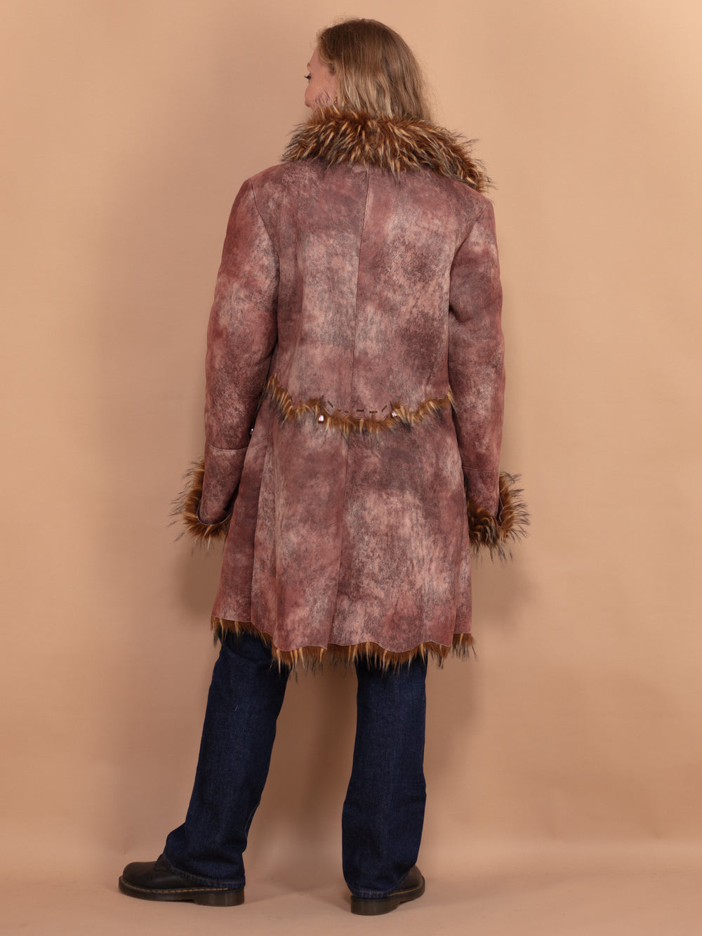 Vintage 90's Women Faux Sheepskin Coat in Brown - NorthernGrip