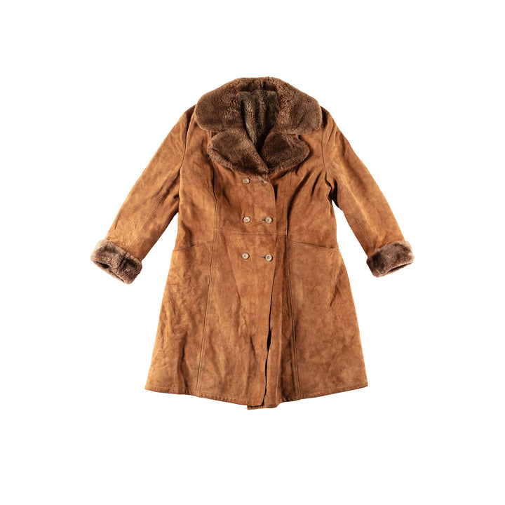Vintage 70's Women Faux Sheepskin Coat in BrownMN272
