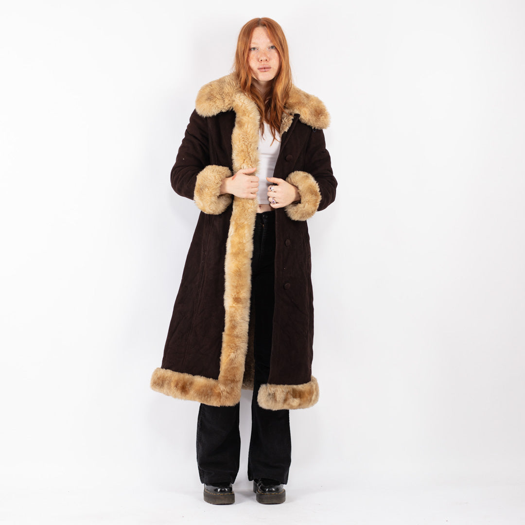 Vintage 70's Women Sheepskin Coat in Brown