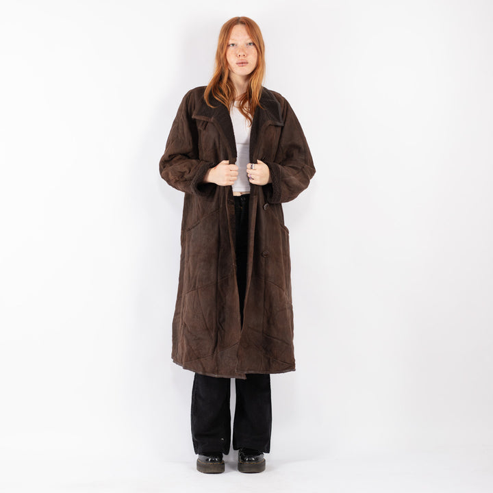 Vintage 90's Women Sheepskin Coat in Brown