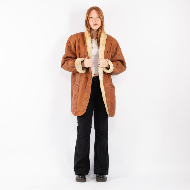 Vintage 80's Women Sheepskin Coat in Brown