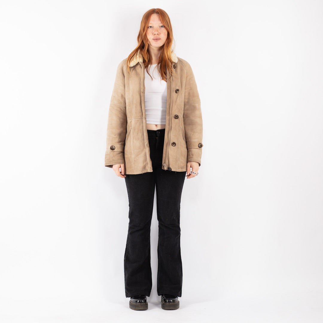 Vintage 70's Women Sheepskin Coat in Beige