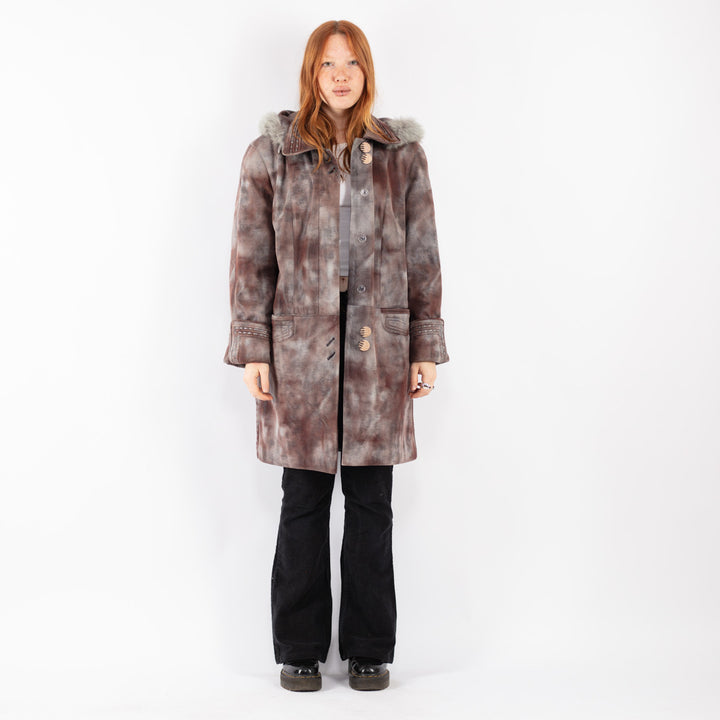 Vintage 90's Women Faux Sheepskin Coat in Multi