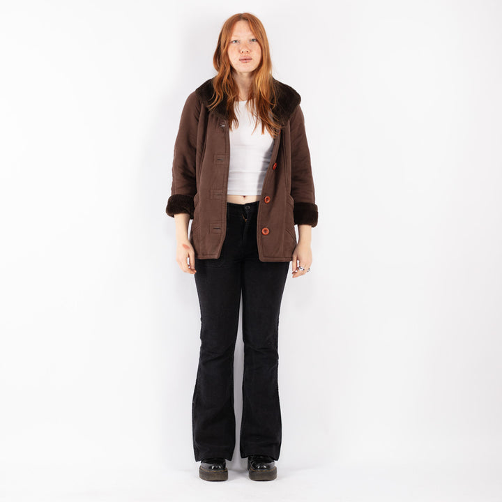 Vintage 00's Women Faux Sheepskin Coat in Brown