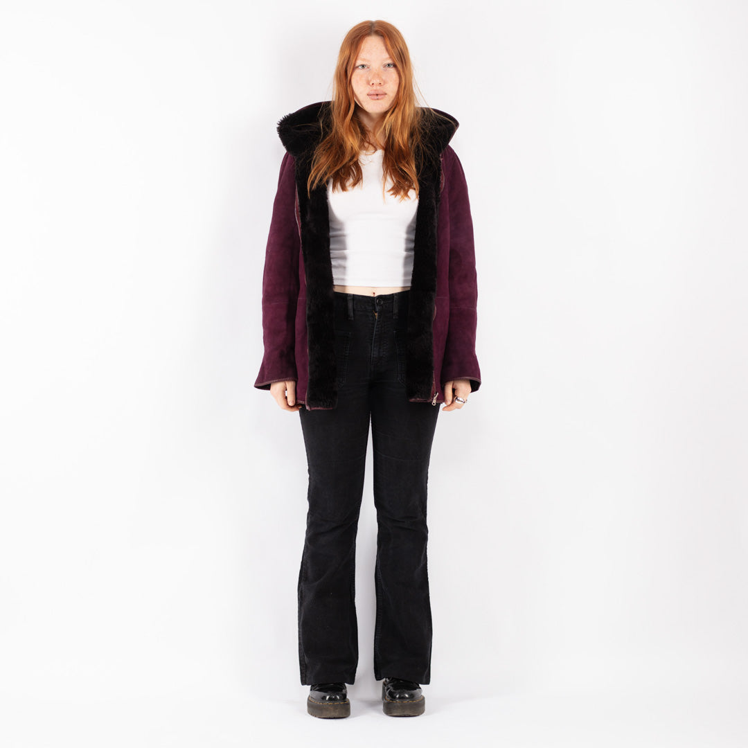 Vintage 90's Women Sheepskin Coat in Purple