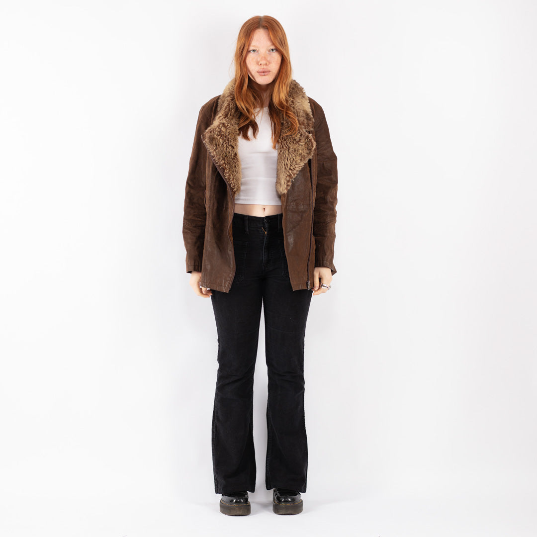 Vintage 00's Women Suede Sherpa Coat in Brown