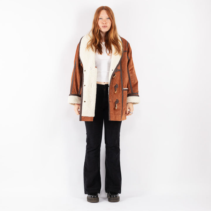 Vintage 90's Women Suede Sherpa Coat in Brown