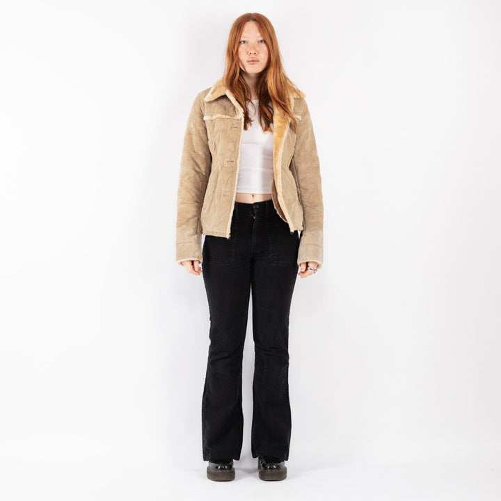 Vintage 90's Women Suede Sherpa Jacket in Beige