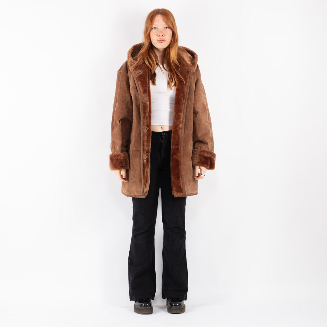 Vintage 90's Women Suede Sherpa Coat in Brown