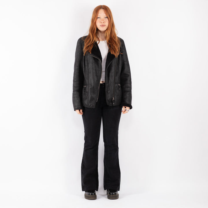 Vintage 00's Women Faux Sheepskin Jacket in Black