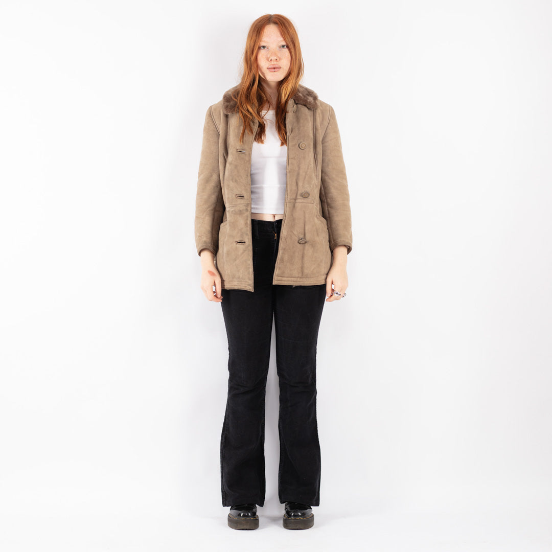 Vintage 70's Women Sheepskin Coat in Beige