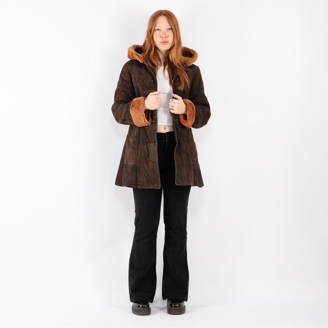Vintage 70's Women Sheepskin Coat in Brown