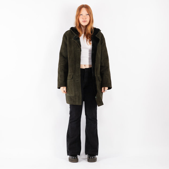 Vintage 90's Women Sheepskin Coat in Green