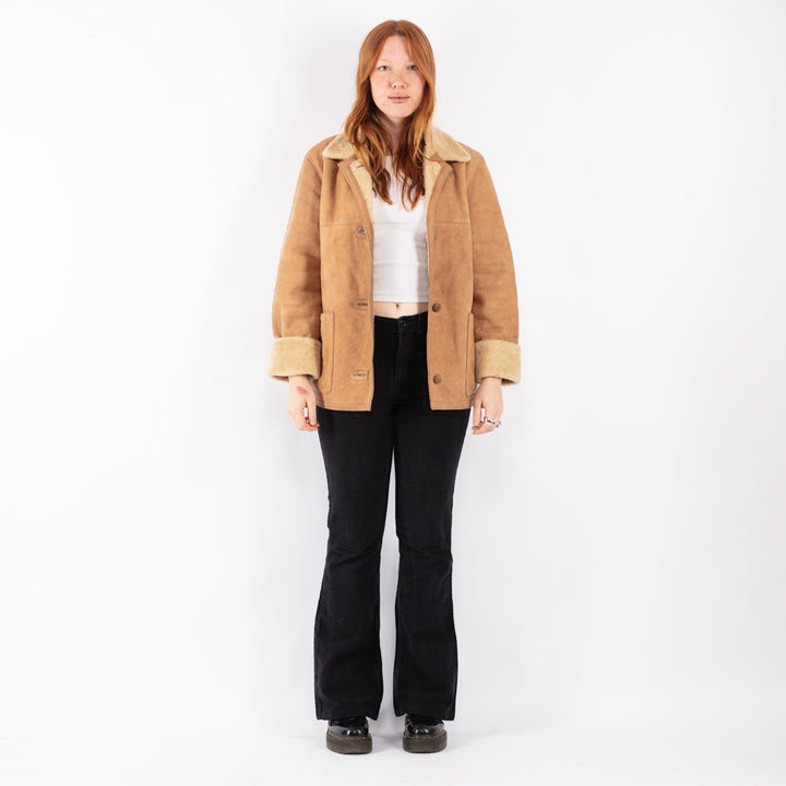 Vintage 90's Women Sheepskin Jacket in Beige