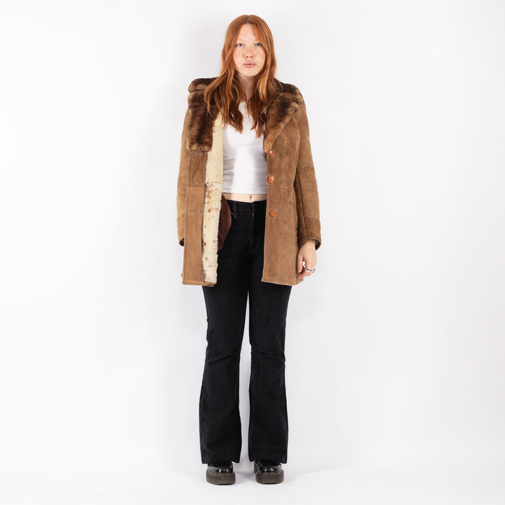 Vintage 70's Women Sheepskin Coat in Beige