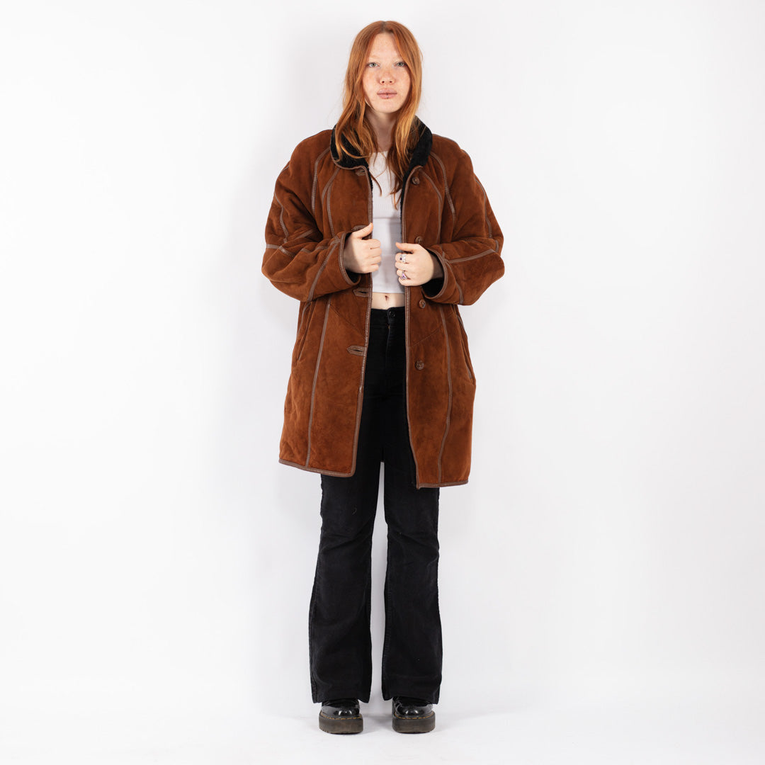 Vintage 80's Women Sheepskin Coat in Brown