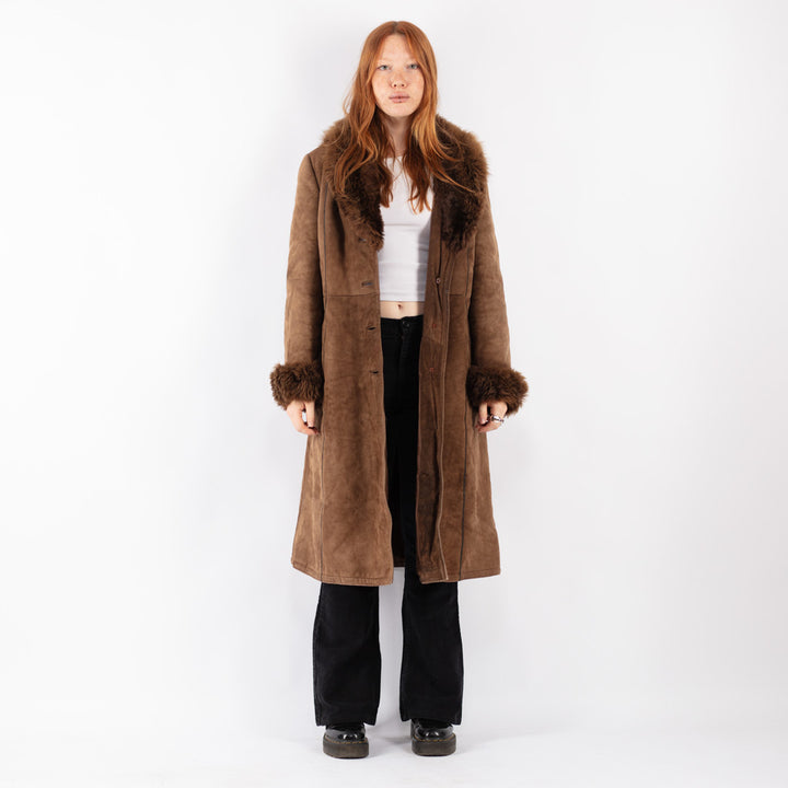 Vintage 70's Women Sheepskin Coat in Brown