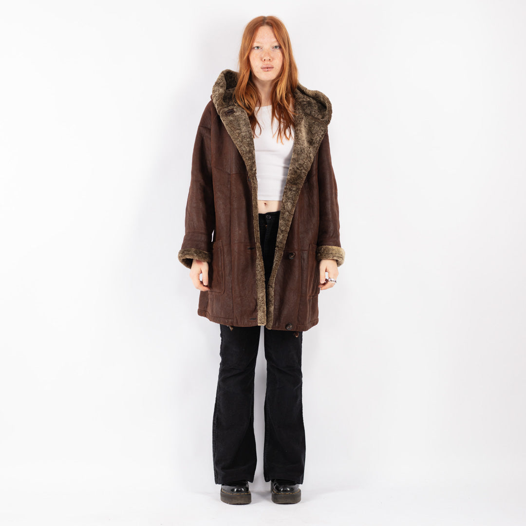 Vintage 90's Women Sheepskin Coat in Brown