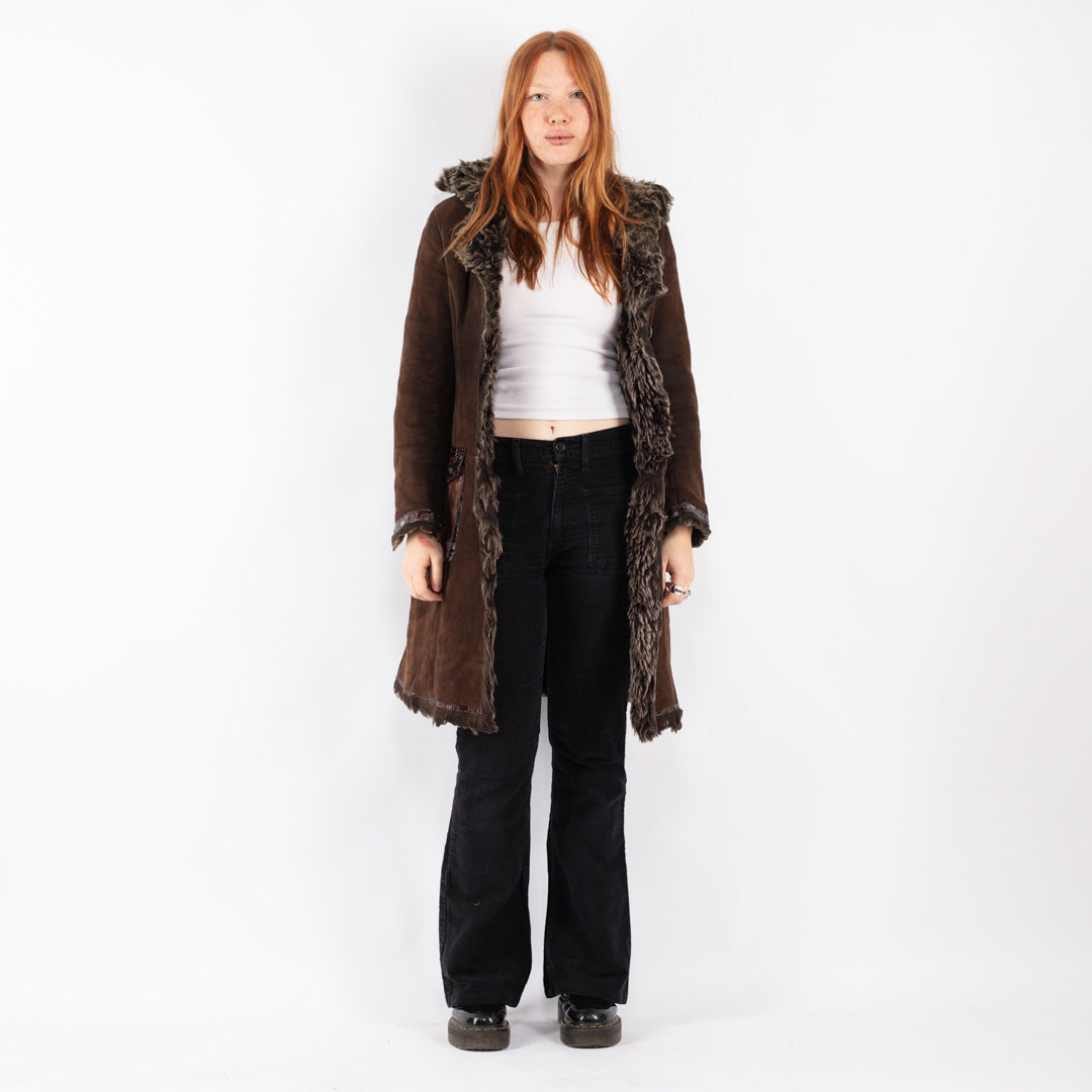 Vintage 80's Women Sheepskin Coat in Brown