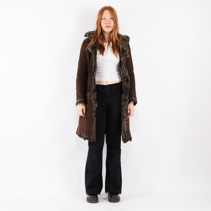 Vintage 80's Women Sheepskin Coat in Brown