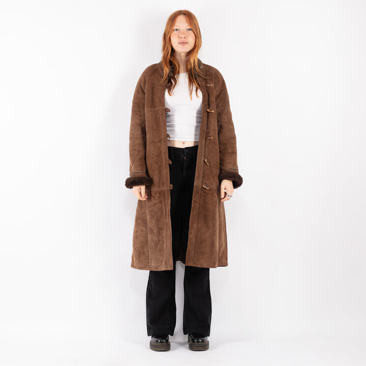 Vintage 80's Women Sheepskin Coat in Brown