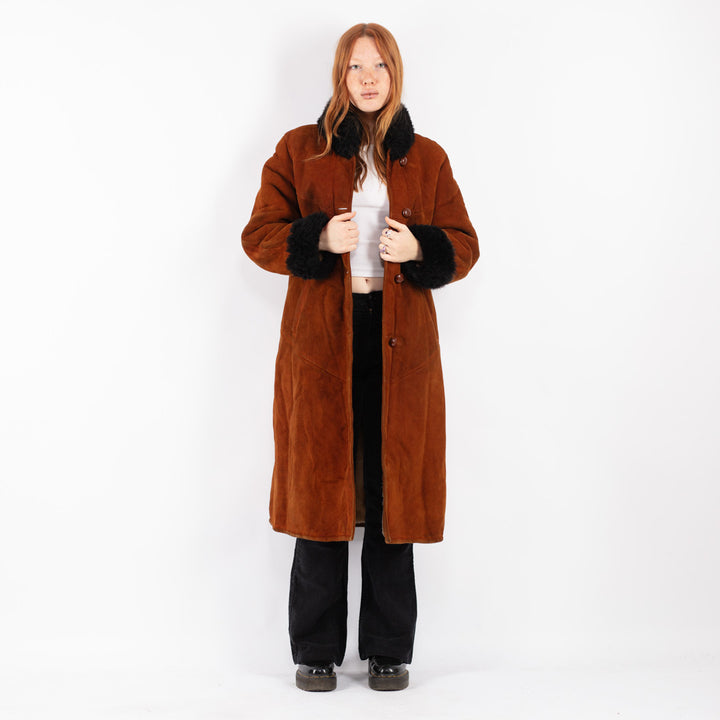 Vintage 70's Women Sheepskin Coat in Brown