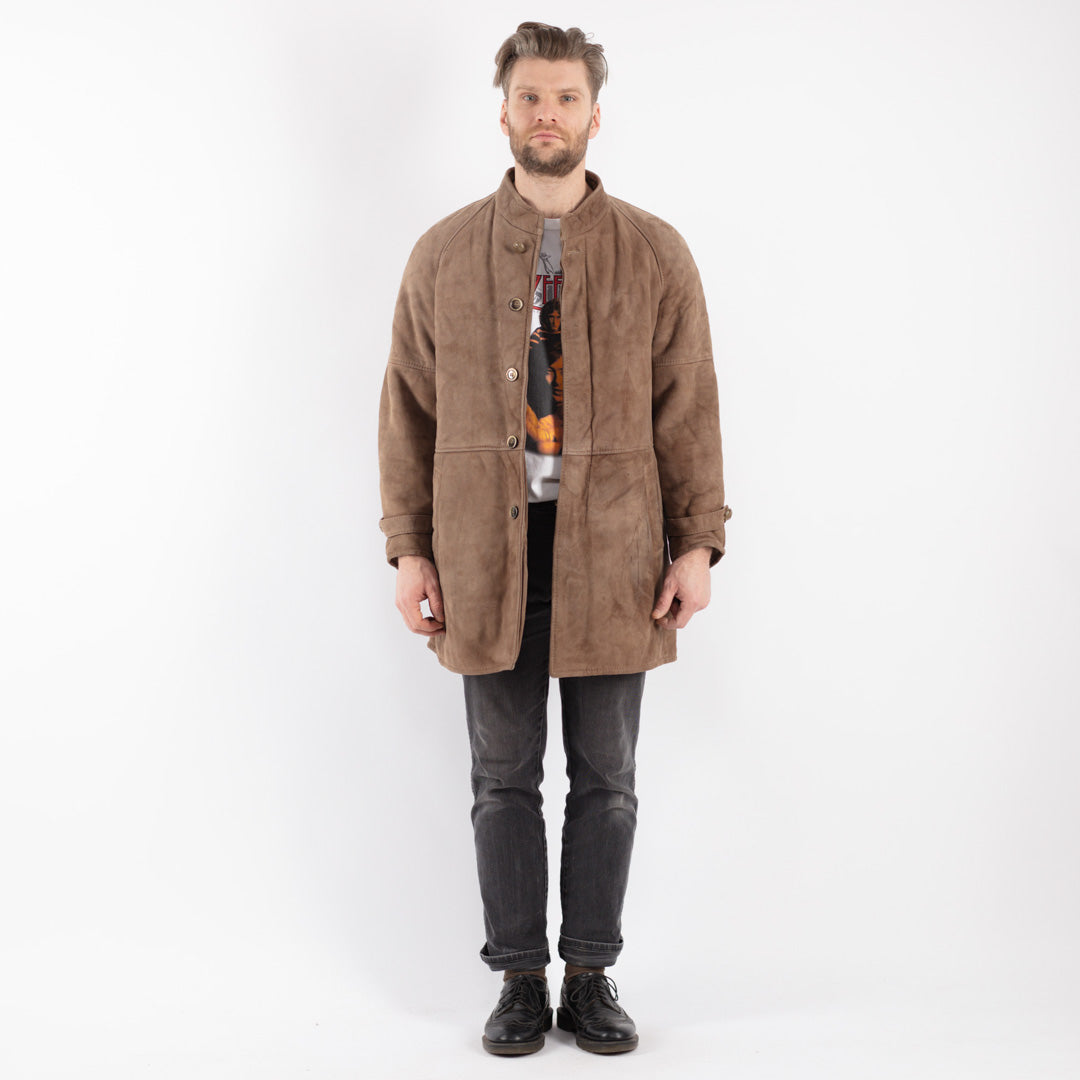 Vintage 80's Men Sheepskin Shearling Coat in Beige
