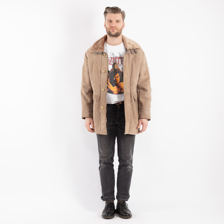 Vintage 90's Men Sheepskin Coat in Beige