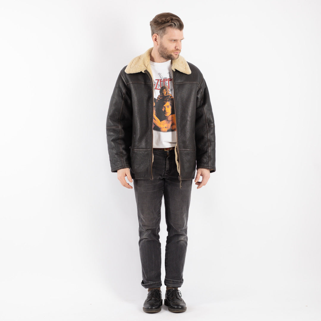 Vintage 80's Men Sheepskin Jacket in Brown