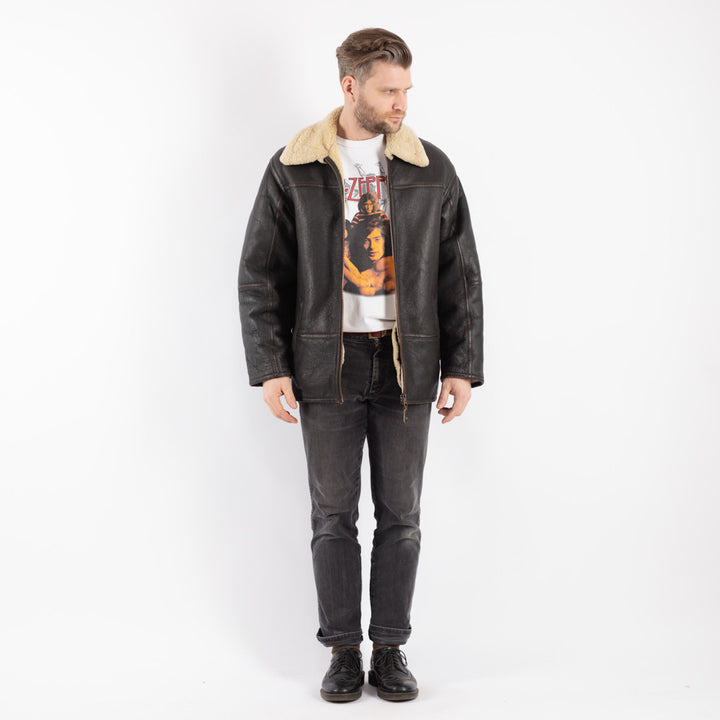 Vintage 80's Men Sheepskin Jacket in Brown