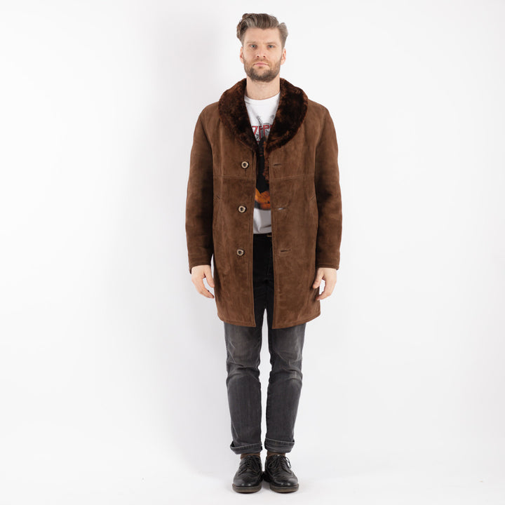 Vintage 70's Men Suede Sherpa Coat in Brown