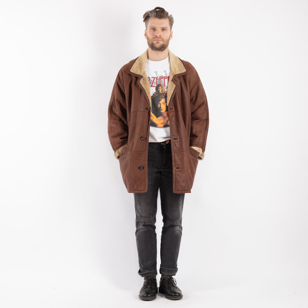 Vintage 90's Men Sheepskin Coat in BrownZ408