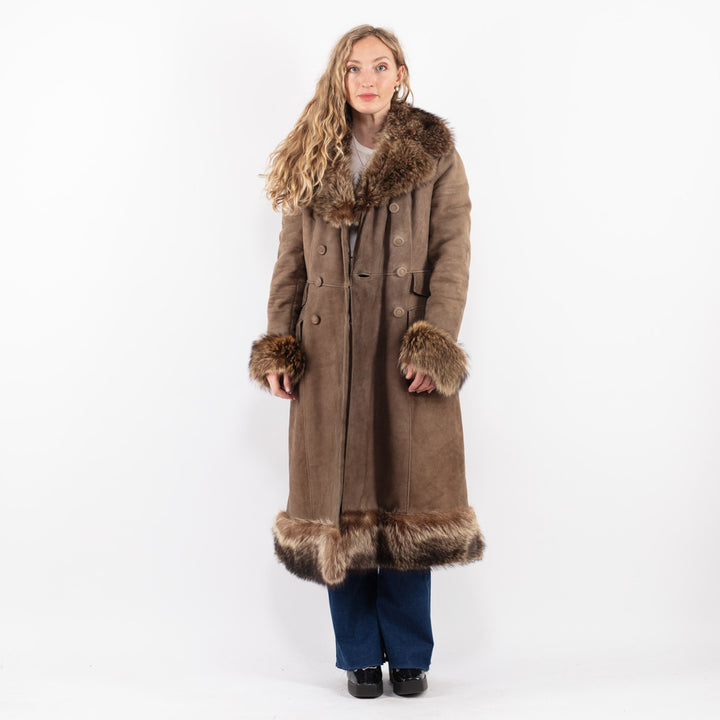 Vintage 70's Women Sheepskin Coat in Beige