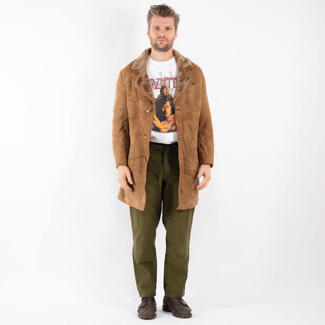 Vintage Men Sheepskin Coat in Beige